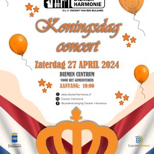 De Diemer Harmonie geeft een openluchtconcert op Koningsdag